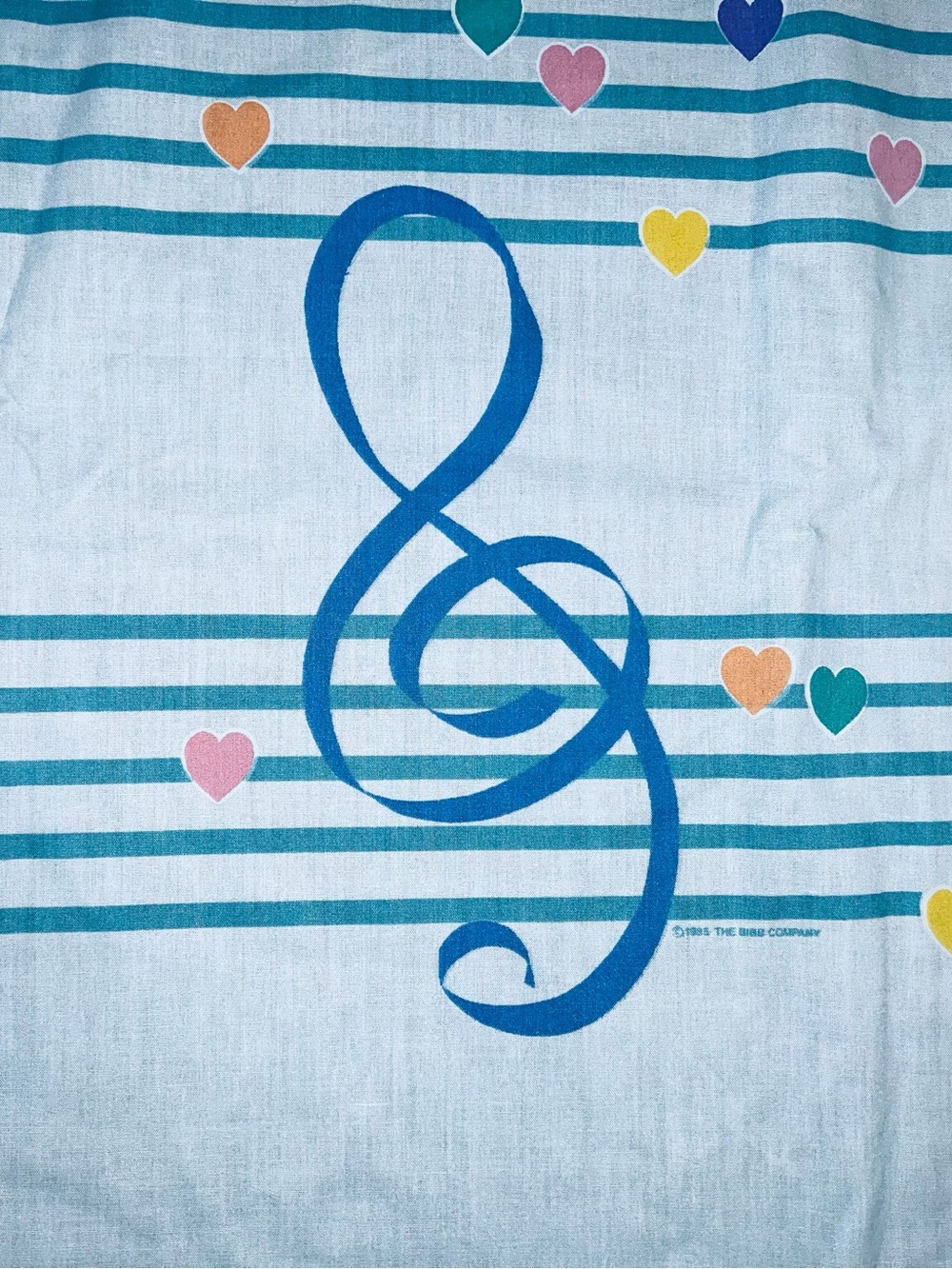 Vintage Music Heart Note Staff Treble Clef Fabric Multicolor 1985 Material
